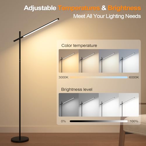 Nintiue Black LED Corner Floor Lamp - 360° Rotating Head, Dimmable 3000K-6000K, Remote Control, 67