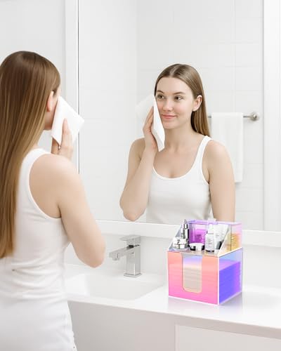 Rainbow Acrylic Face Towel Holder with Dual-Layer Design - Bathroom & Vanity Organizer