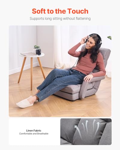 Gray VEVOR Floor Gaming Chair with Adjustable Backrest & Foldable Lounger