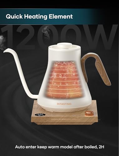 Intasting Cream White Gooseneck Electric Kettle with ±1℉ Temp Control, 0.9L