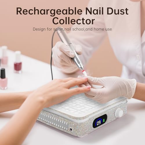 Cordless Nail Dust Collector with Reusable Filter and Adjustable Suction