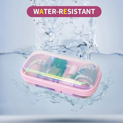 Clear Hard Shell Zipper Case Set - Laser Pink 3 Pcs, Portable Cosmetic & Organizing Bags