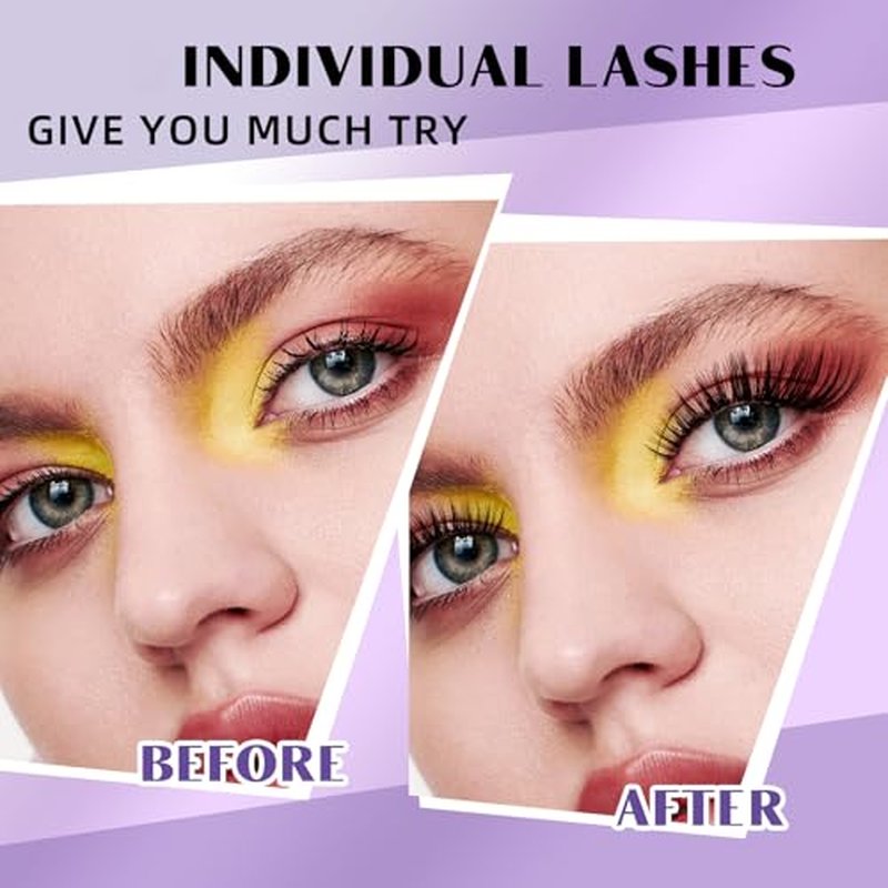 DIY Lash Extension Kit 280pcs Individual Lashes Cluster D Curl Eyelash Extension Kit Lash Clusters with Lash Bond and Seal and Lash Applicator Tool for Self Application (KIT,40D+50D-0.07C-9-16MIX)