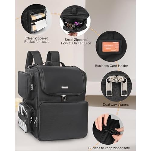 Relavel Hair Tools Travel Bag Hair Stylist Backpack Hairdresser Cosmetology Bag, Heat Insulation Full Layer for Curling Iron, Hair Straightener, Travel Accessories Train Case Barber Organizer, Black