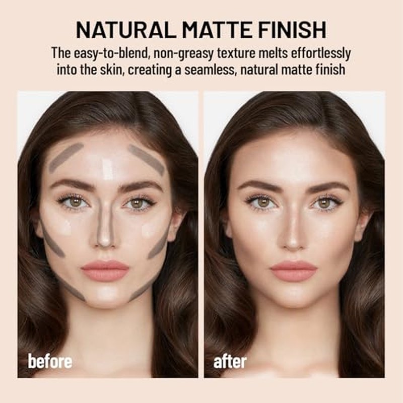 2 Pcs Cool Toned Grey Liquid Contour and Highlighter Stick, Cold Gray Cream Bronzer Blendable & Smooth Matte Finish, Long Lasting Face Shaping Contour Illuminator Brightening Makeup
