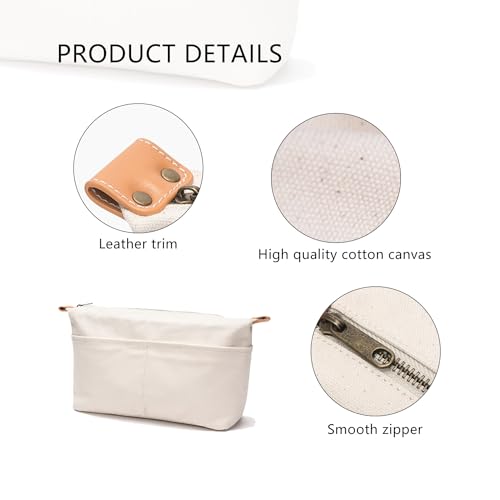 Small Beige Cosmetic Travel Bag with Compartments - Cotton Canvas Women’s Purse Organizer