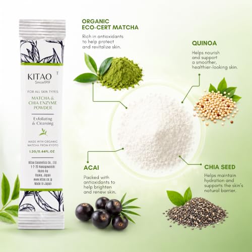 Exfoliating Powder Face Wash with Matcha & ECOCERT Certified Ingredients - 30 Count
