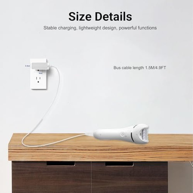 Charger Compatible with Philips Epilator Wet & Dry Series 8000 BRE700/04 BRE720/14 BRE740/14 Shaver and Trimmer for Women Replacement Power Adapter 15V Charging Cord Cable White