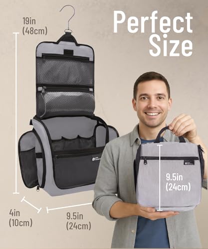 Travel Toiletry Bag for Women & Men - Large Organizer, Light Gray Medium, D&D Wanderlust