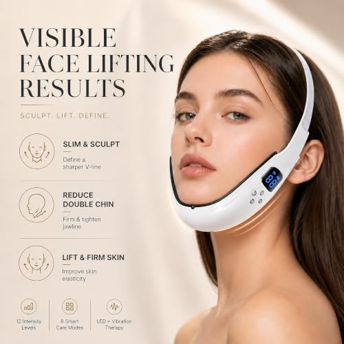 Dyews White Electric Double Chin Device & V-Face Machine — 6 Modes, 12 Intensities