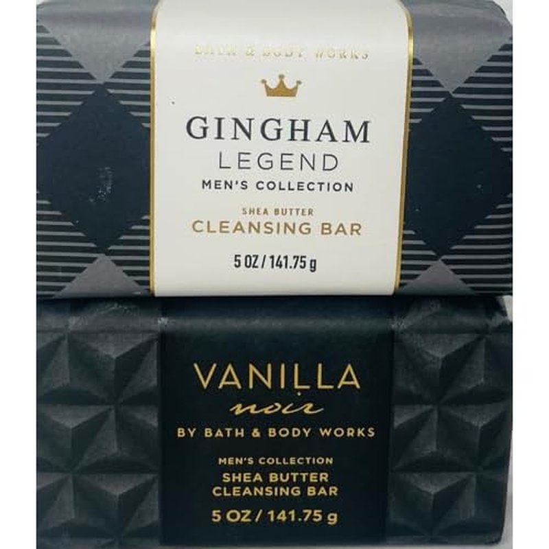 Bath and Body Works Men's Vanilla Noir and Gingham Legend Shea Butter Cleansing Bar Soap 4.2 oz Each Set of 2
