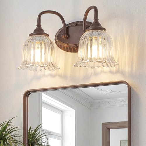 AURYNIX Oil Rubbed Bronze 2-Light Bathroom Vanity Light with Floral Glass Shades