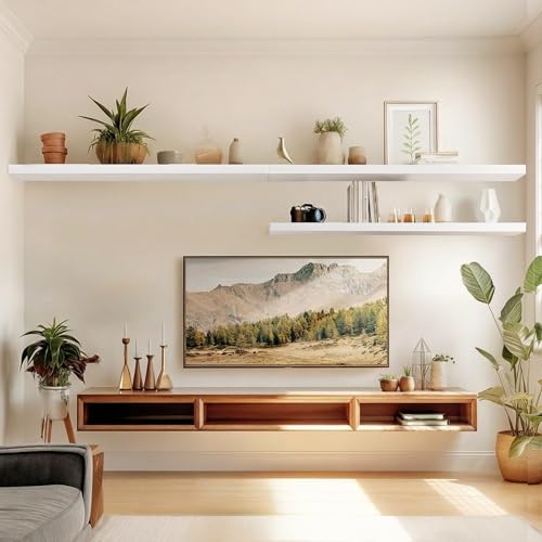 Amada 47-Inch White Floating Shelves Set of 2 with Invisible Brackets