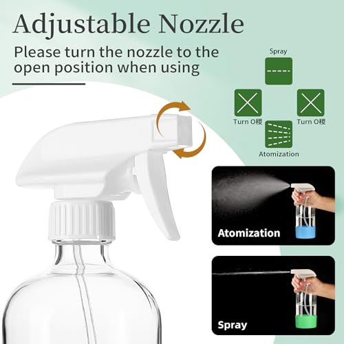 16oz Glass Spray Bottles Set with Adjustable Nozzle for Cleaning, Hair, Essential Oils, Pets
