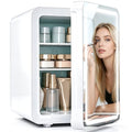 White 16L Skincare Fridge with LED Mirror & Dimmable Light – Small Makeup Cooler