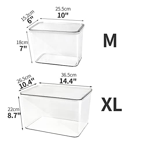 Stackable Food Storage Bins Set 3 XL + 2 Medium Transparent Plastic Organizers