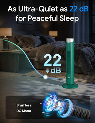 Green 36-Inch Tower Fan with Remote, App Control & Upgraded DC Motor