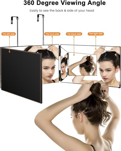 Vanmirr 3-Way Mirror 360 Self-Hair Cutting with Adjustable Hook (Black)