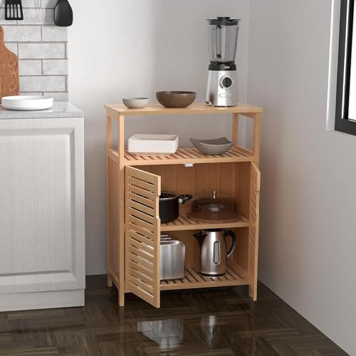Bamboo Bathroom Storage Cabinet with 2 Doors - Freestanding Kitchen & Home Organizer