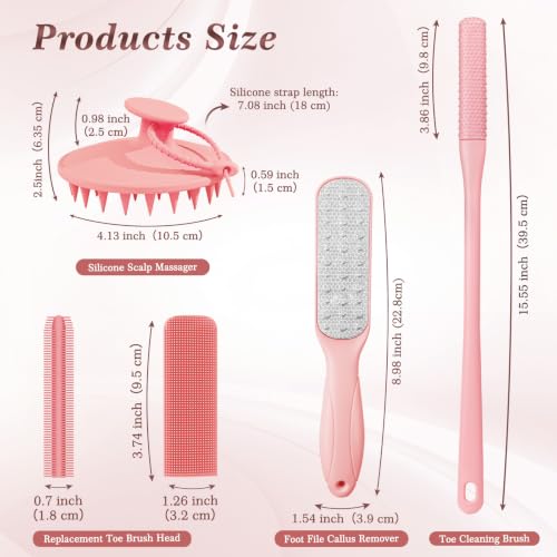 Pink Silicone Body & Scalp Brush Set - 8PCS Personal Care Kit