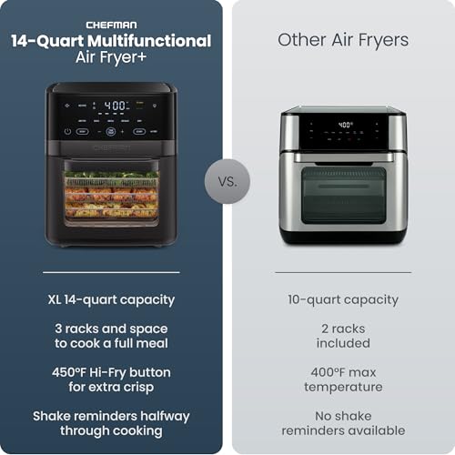 14 Quart Black Air Fryer Oven with Rotisserie & Dehydrator - 6-in-1 Multifunctional Cooker