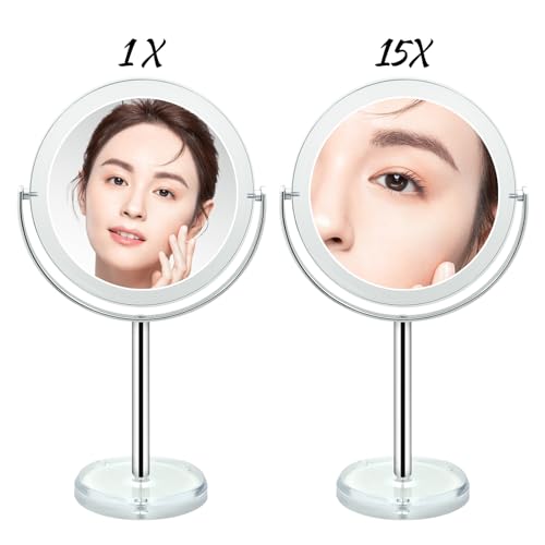 15X & 1X Magnifying Makeup Mirror with Stand - 7 Inch Tabletop Vanity Mirror for Bathroom & Bedroom