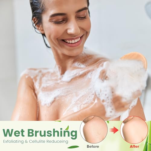 Dry Body Brush for Lymphatic Drainage & Exfoliation - Natural Wooden Handle, 2 Pack