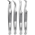 GMI Lash Tweezers ? Pack of 4 Stainless Steel Fiber Tip Eyelash Extension Tweezers