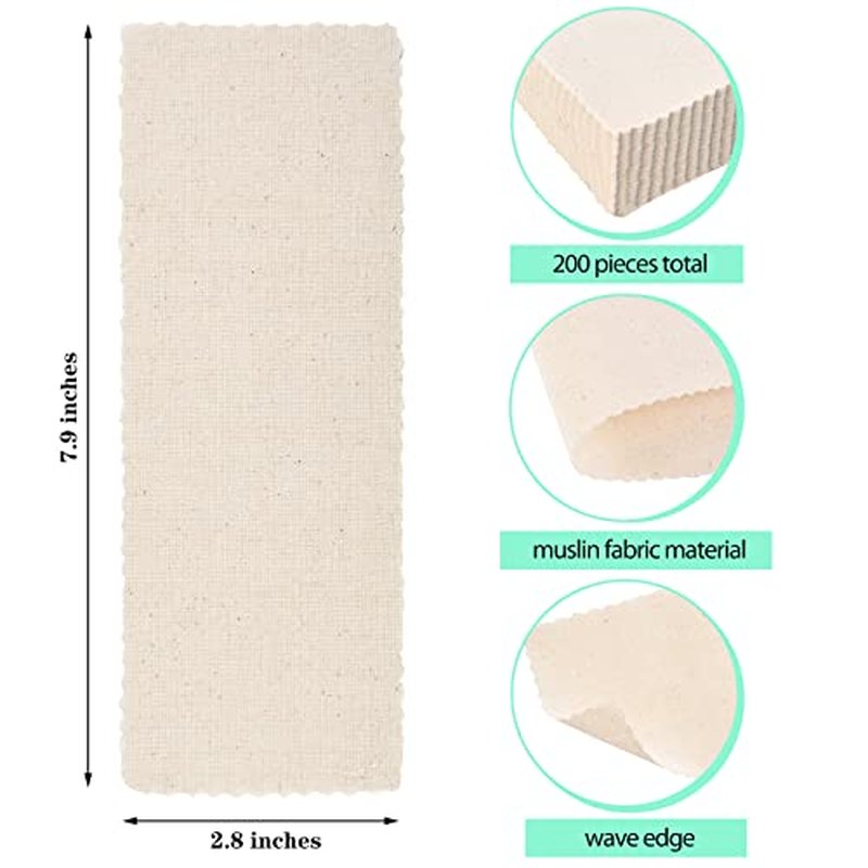 Maitys 200 Pieces Body and Facial Muslin Strips for Hair Removal Natural Muslin Epilating Strips 2.8 x 7.9 Inches Large Bulk for Women and Men
