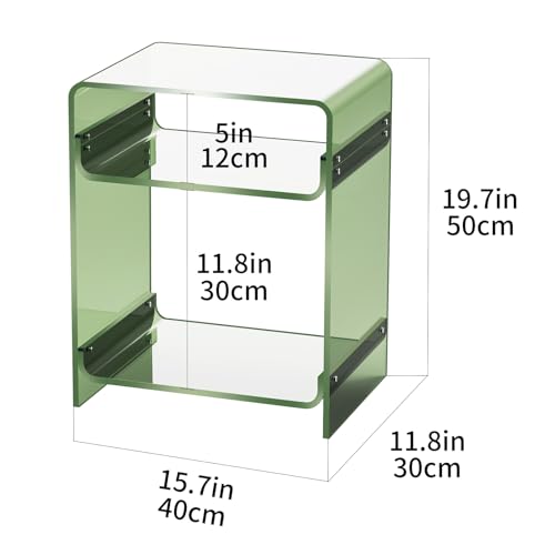 Acrylic End Table with Storage Shelf - Green Record Player Side Table