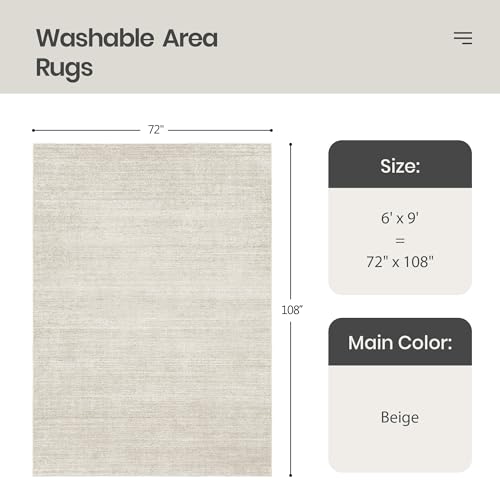 Beige 6x9 Area Rug Non Slip Washable Living Room Carpet - Valenrug