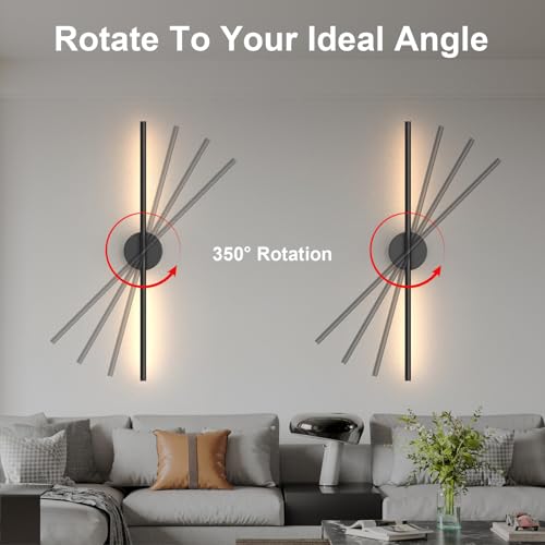 Black 32 Inch Rechargeable Wireless LED Wall Sconce Set of 2 with Remote, Dimmable & Rotatable