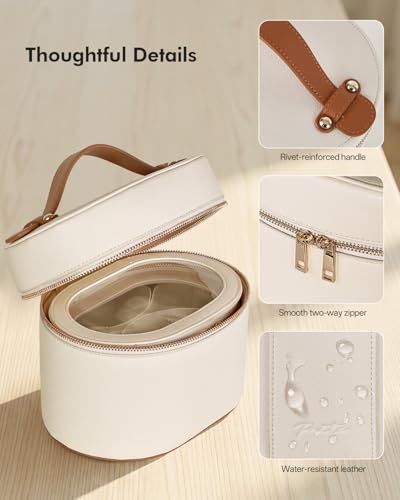 Prite 2-Piece Beige-Brown Travel Makeup Bag Set with Clear Pouch for Women