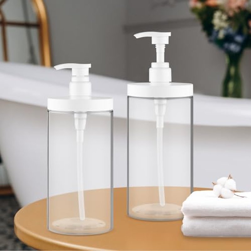 4 Pcs Pump Press Bottles Clear Plastic Shower Shampoo Bottles Empty Refillable Pump Dispenser for Lotion Soap Body Wash - 1000ml/34oz