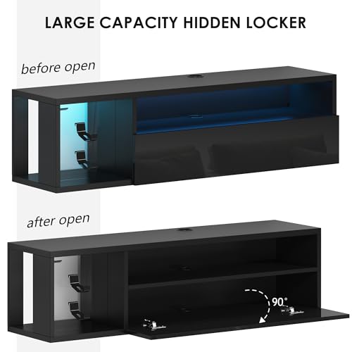 Floating TV Stand with LED Lights - 39.3 Inch Black Wall Mount Entertainment Center