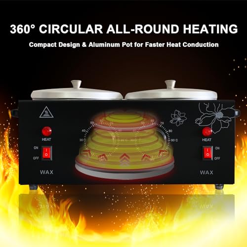 Double Pots Wax Warmer for Hair Removal, Adjustable Temperature Electric Heater