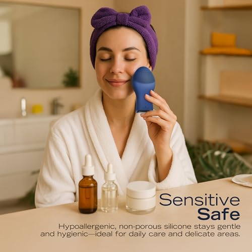 Nautica PC120 Facial Cleansing Brush Made with Ultra-Hygienic Soft Silicone, Waterproof, Rechargeable Vibrating Face Exfoliator Scrub Brush with Sonic Technology for Men & Women - Navy