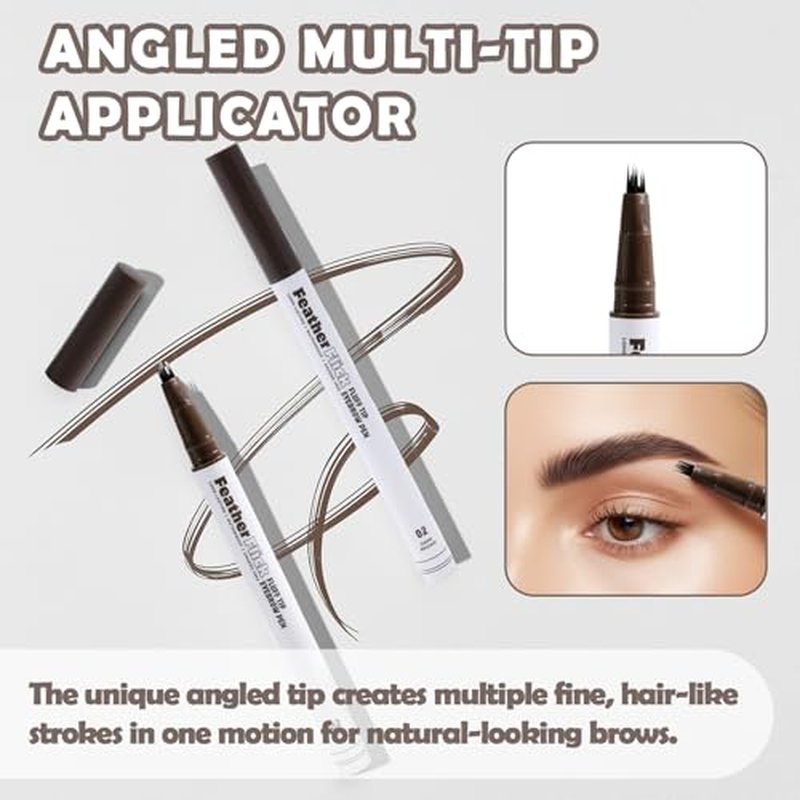 Feather Flick Fluff Tip Eyebrow Pen Natural Hair Like Brow Strokes Angled Multi Tip Precision Brow Pen for Sparse Brows Long Lasting Smudge Resistant (DARK BROWN, 0.018 fl oz. / 0.55 ml£¨pack of 1£©)