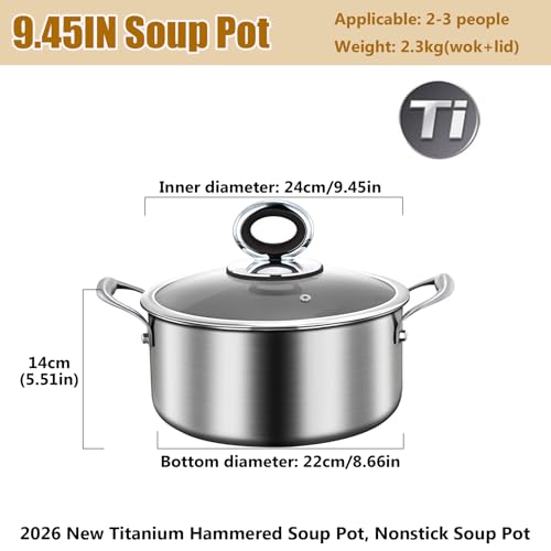 9.45 Inch Titanium Nonstick Soup Pot - Hammered Induction Cookware for All Stoves