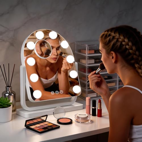 Rechargeable 14x12 Inch Lighted Vanity Mirror with 10 Bulbs and 10X Magnification - White