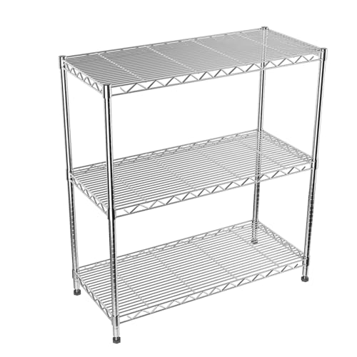 Adjustable 3-Tier Metal Wire Shelving Rack - Chrome Finish, 35.4x17.7x36.5 Inches - Heavy Duty Storage Shelf with Wheels - Variation of THIS listing