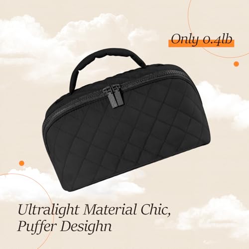 Makeup Bag for Women, Wide Open Lay-Flat Water-Resistant Cosmetic Case, Festivalment Makeup Bag, Spacious 180¡Æ Open Cosmetic Organizer for Toiletries & Brushes Large Capacity with Compartments (Black)