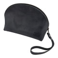 Hide & Drink Charcoal Black Leather Travel Makeup Organizer with Hand Strap