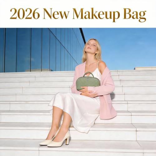 Lay Flat Makeup Bag Organizer for Women Large Capacity Travel Toiletry Bag Wide Open Cosmetic Bags Puffy Makeup Case with Compartments Waterproof Pouch for Toiletries & Brushes (Green)