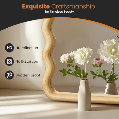 TRAHOME Natural 36" x 24" Wavy Wood Bathroom Vanity Mirror - Boho Wall Decor