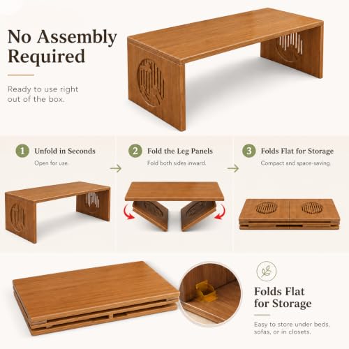 Japanese Folding Bamboo Coffee Table 31.5 Inch Low Floor Desk for Living Room