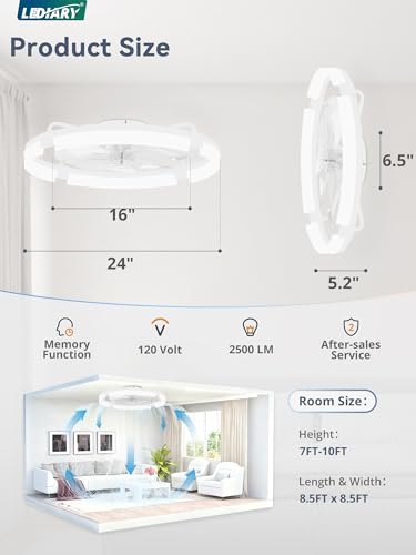 24-Inch Ceiling Fan with Lights - Low Profile Flush Mount with Remote & App Control - White, Variation of THIS listing