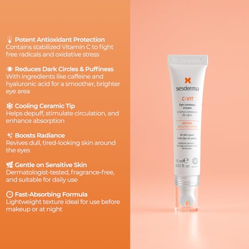 Sesderma C-VIT Eye Contour Cream - Targets Wrinkles, Antioxidant Protection and Tired Eyes, 0.5 fl oz.