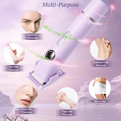 2025 New Bikini Trimmer for Women, 4 in 1 Dual Head Electric Razor, IPX7 Waterproof (Wet/Dry), Painless Hypoallergenic for Shower & Travel, USB Rechargeable for Pubic/Underarm/Leg, Purple