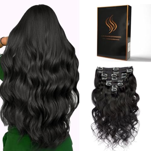 Clip in Hair Extensions 24 Inch Body Wave Jet Black 8pcs Brazilian Remy Human Hair
